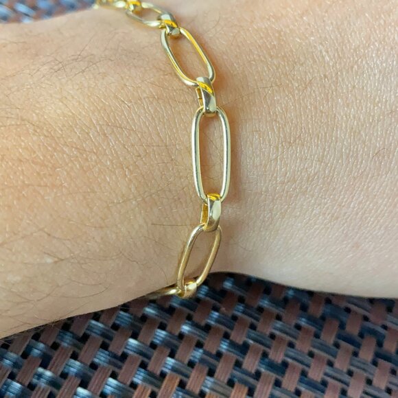 14K Gold Filled Paper Clip Bracelet for Womens Girls Elegant Design Fashion Gift - Picture 5 of 10